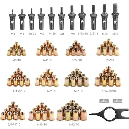 WETOLS Rivet Nut Tool Kit, 16'' Rivnut Tool with 11 Metric and SAE Mandrels | Professional Hand Riveter with 110Pcs Rivnuts Assortment Kit, Manual Rivet Nut Gun with Rugged Carry Case, WE-889 - size: 16" rivet nut tool with 11 mandrels