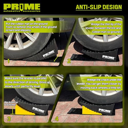 PRIME 1 RV Camper Levelers 6-Inch, 2 Packs Heavy Duty Wheel Chock Ramp for RVs, Campers & Trailers, Tire Stop Block & Trailer Wheel Stop – Honeycomb Grip, Anti-Slip Base for Cars, Trucks, SUVs - size: Height to 6 inch