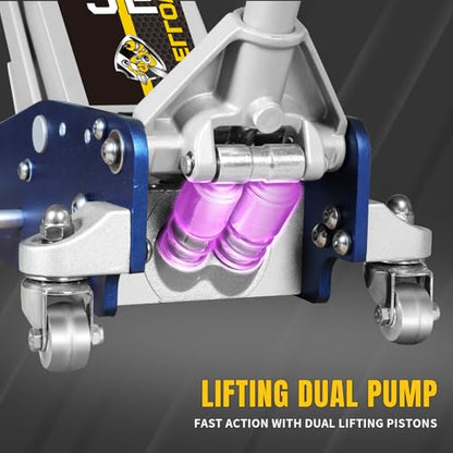 YELLOW JACKET Floor Jack 2.5 Ton Hydraulic Low Profile Aluminum and Steel Racing Car Jack with Fast Lifting Dual Pump, 5500 lbs Capacity - color: Blue, size: 2.5T low profile dual pump