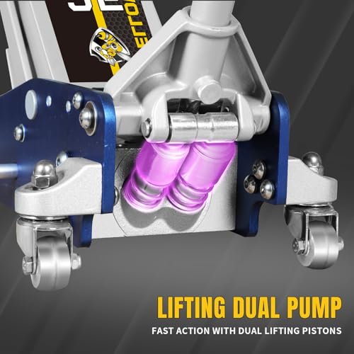 YELLOW JACKET Floor Jack 2.5 Ton Hydraulic Low Profile Aluminum and Steel Racing Car Jack with Fast Lifting Dual Pump, 5500 lbs Capacity - color: Blue, size: 2.5T low profile dual pump