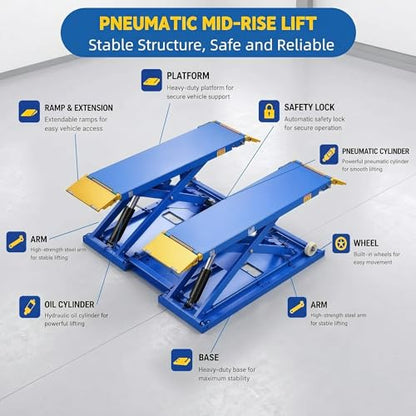 6600 lbs Portable Car Lift, Hydraulic Mid-Rise Scissor Lift with Wheels for Home Garage, Auto Repair Shop & Vehicle Maintenance