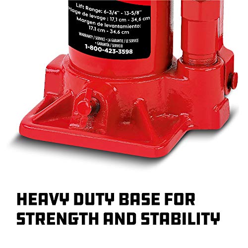Powerbuilt 6 Ton Bottle Jack, Hydraulic Lift, Heavy Duty Stable Base, 12000 Pounds, Release Valve, Lift up to 15-1/2 Inches - Red 640911 - size: 6 Ton