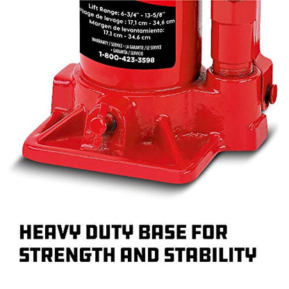 Powerbuilt Bottle Jack, 6 Ton Capacity, Heavy Duty 12000 Pounds Hydraulic Vehicle Lift with Stable Base - Red 640407 - size: 6 Ton