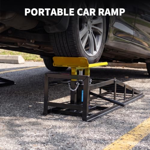 Hydraulic Service Ramps 2-Pack Black Frame Yellow Platform | 5 Ton,11000 lbs capacity,adjustable 9.8-16.2 inch lift height,low profile steel,car truck maintenance,garage oil change - color: Black+yelow
