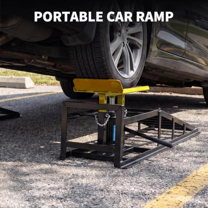 Hydraulic Service Ramps 2-Pack Black Frame Yellow Platform | 5 Ton,11000 lbs capacity,adjustable 9.8-16.2 inch lift height,low profile steel,car truck maintenance,garage oil change - color: Black+yelow
