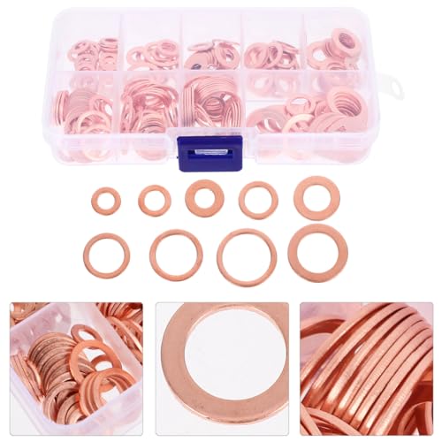 200 Pcs Oil Drain Plug Washer Assortment Copper Crush Washer Set Sealing Rings for Engine Oil Drain Plug Gaskets Replacement for Automotive and Machinery Use