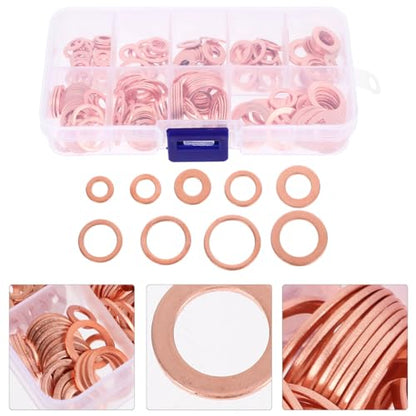 200 Pcs Oil Drain Plug Washer Assortment Copper Crush Washer Set Sealing Rings for Engine Oil Drain Plug Gaskets Replacement for Automotive and Machinery Use