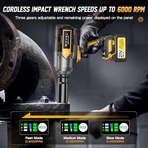 Cordless Impact Wrench 1200 N.m (900Ft-lbs), 1/2 inch Brushless Impact Gun with 2 x 4,0 AH Battery, 5 Sockets & Storage Case, 1 Converter 3/4", 1 Extension, 3 Rubber Rings, for Car/Truck/Home