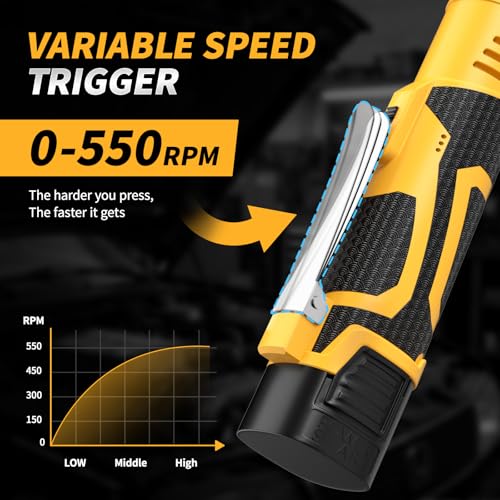 FULLYEA 3/8" Cordless Electric Ratchet Wrench Set, 550RPM, 40Ft-lbs, 16.8V Extended Power Ratchet Tool Kit with Variable Speed, 1/4" Adapter, 3" Extension Bar, 2*2.0Ah Battery and Fast Charger(Yellow)