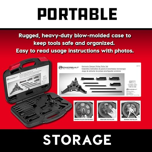 Powerbuilt Harmonic Balancer Puller Set, Adjustable 3 jaw press on Crank Balancer Puller works with most late model cars and trucks in engine compartments without radiator removal - 647774 - style: 9 Piece