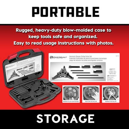 Powerbuilt Harmonic Balancer Puller Set, Adjustable 3 jaw press on Crank Balancer Puller works with most late model cars and trucks in engine compartments without radiator removal - 647774 - style: 9 Piece