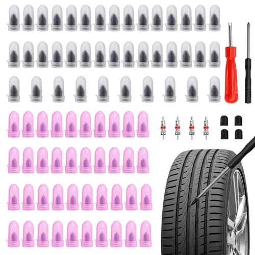 80 Pcs Tire Repair Rubber Nail Kit with 4 Valve Caps, Tire Repair Screws.Fast Puncture Repair Tool Self Screw in Tire Repair Plugsfor Car Motorcycle Truck Tractor Tubeless Tires.Father Gift