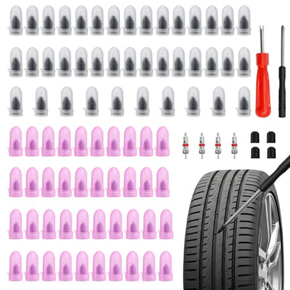 80 Pcs Tire Repair Rubber Nail Kit with 4 Valve Caps, Tire Repair Screws.Fast Puncture Repair Tool Self Screw in Tire Repair Plugsfor Car Motorcycle Truck Tractor Tubeless Tires.Father Gift