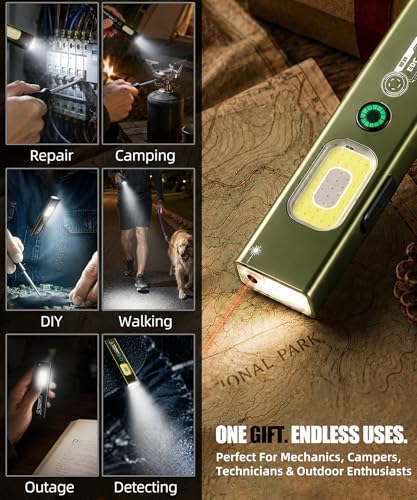 Flat EDC Flashlight Rechargeable, Lightweight 1.59oz Clip-On Flashlight with Magnetic Base, 550 Lumens Work Light, UV Light and Red Laser for Repair, Inspection, Camping,Emergency,Gifts for Men - color: Green