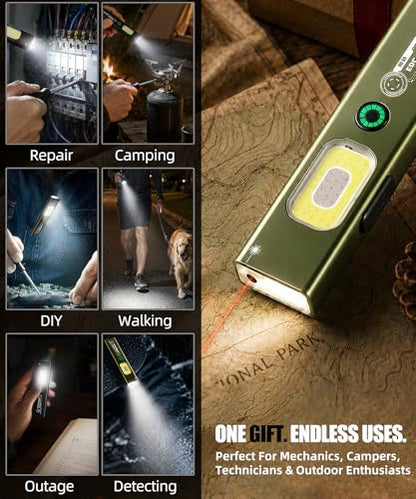 Flat EDC Flashlight Rechargeable, Lightweight 1.59oz Clip-On Flashlight with Magnetic Base, 550 Lumens Work Light, UV Light and Red Laser for Repair, Inspection, Camping,Emergency,Gifts for Men - color: Green