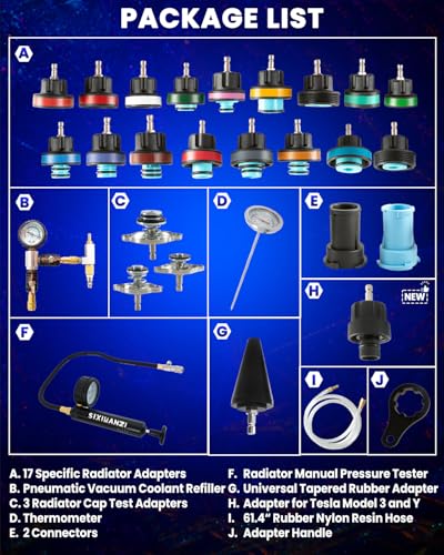SIXIWANZI 31pc Coolant Pressure Tester and Vacuum Refill Kit with 24 Radiator Adapters, Universal Radiator Pressure Tester Kit for Automotive Cooling System Water Tank Leakage Detection