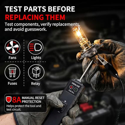 P50 Pro Power Circuit Probe Tester, 6-24V DC Automotive Circuit Tester with Component Activation, Dual LEDs, Manual Reset Protection, Polarity & Continuity Test, Short Finder Test Light