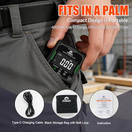 Digital Angle Finder with Green Laser, 4-side Magnetic Digital Laser Level, Rechargeable Mini Angle Gauge Measuring Tool Cube Inclinometer with Backlight for Woodworking Tablesaw Gift for Men - color: Green