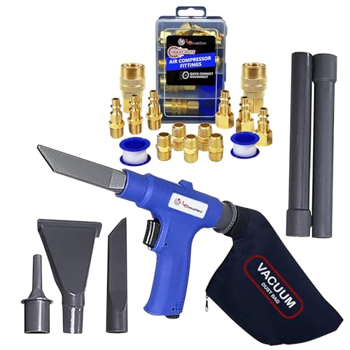 LE LEMATEC Dual Action Vacuum & 15pc Air Hose Fitting Kit Bundle, Multi-Functional Air Tools with Accessories for Versatile Cleaning and Maintenance (AS119+LE-CU15K)