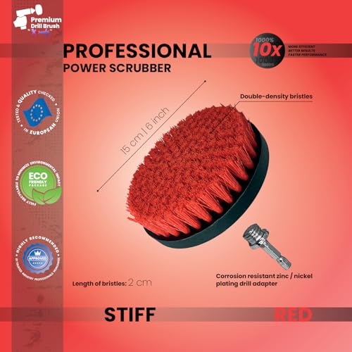 Premium Drill Brush Professional– 2in1 for Drill & Angle Grinder Stiff 6 in Red | Scratch-Free Outdoor Cleaning Brush for Patio Bricks, Lawn Mowers, Car Wheels, Pool Tiles and Boat Hulls - color: Red