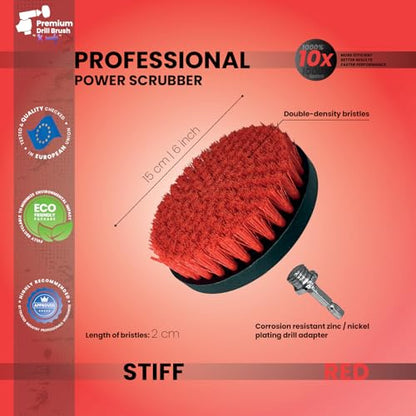 Premium Drill Brush Professional– 2in1 for Drill & Angle Grinder Stiff 6 in Red | Scratch-Free Outdoor Cleaning Brush for Patio Bricks, Lawn Mowers, Car Wheels, Pool Tiles and Boat Hulls - color: Red