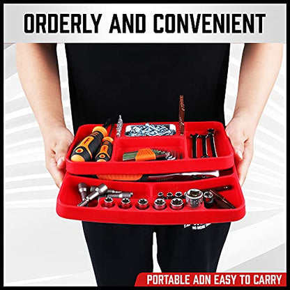 SEDY Premium Silicone Tool Tray, Automotive Non-Slip Flexible Silicone Tool Trays, Tool Organizer | 2 Piece Multi Purpose Mats with Magnetic Small parts Tray