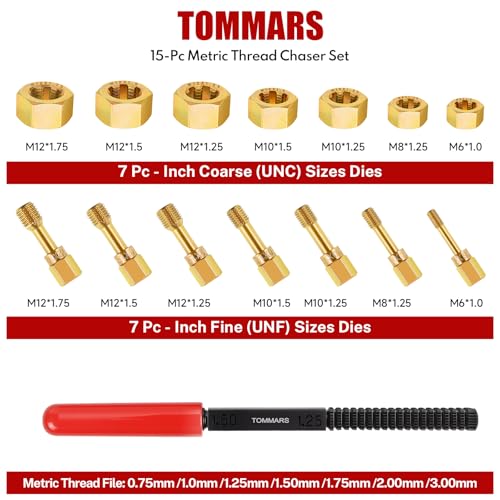 15-Piece Metric Thread Chaser Set, M6 M8 M10 and M12 | Thread Restorer Tool and Rethreading Repair Kit for Cleaning, Restoring and Repairing Damaged Metric Threads - size: Metric