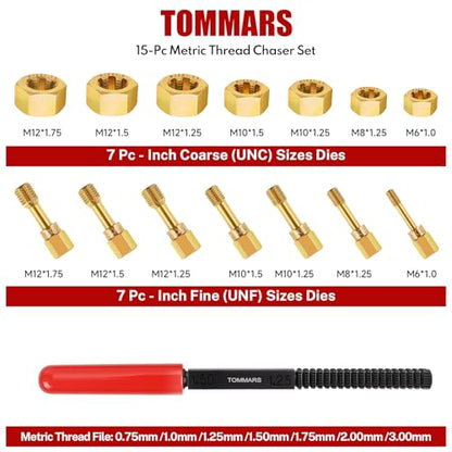 15-Piece Metric Thread Chaser Set, M6 M8 M10 and M12 | Thread Restorer Tool and Rethreading Repair Kit for Cleaning, Restoring and Repairing Damaged Metric Threads - size: Metric
