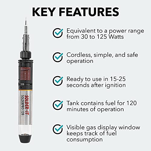 Solder-It SolderPro 120 Soldering Iron Kit (PRO-120K) | Multi-Function Butane Heat Tool with Tips and Case | Cordless and Portable Soldering Gun | Home Improvement Tools and Soldering Kit Essential