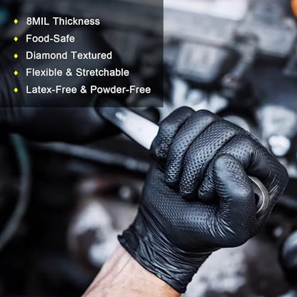 PROMEDIX P Heavy Duty Nitrile Gloves with Diamond Texture 8 Mil Latex Free Powder Free Industrial Disposable Glove - color: Black, size: Large
