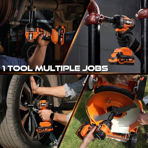 DECERK 900Nm High-Torque Impact Wrench - Covers 94% of OEM Torque Specs for Trucks, SUVs & Farm Equipment [4000mAh Dual Batteries] [1/2 Inch Driver] [21V MAX] Brushless, Cordless, Electric, Power,Gun - size: 900 N.m with Two Batteries