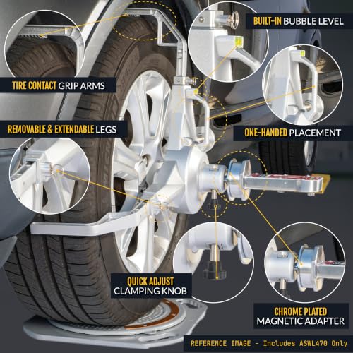 Wheel Alignment Tire Clamp, 18.5"–43.3" Tire OD Range, Magnetic Adapter Plate for Camber & Caster Gauges, Wheel Alignment at Home - size: 43.3 x 13.2 inches