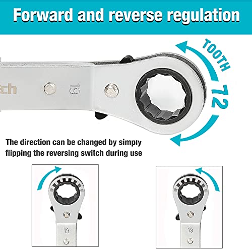 DURATECH 5 Pc Double Offset Box End Reversible Ratcheting Wrench Set Metric, Heavy-duty, Matte Chrome Plated, Ratchet Spanner Crooked for Narrow Spaces (6x8 mm, 10x12 mm, 13x14 mm, 15x17 mm, 19x21 mm) - size: Metric