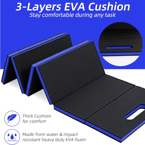 Kifmurase 1" Foldable Thick Kneeling Pad, 5 Fold Comfortable EVA Foam Knee Pads, Waterproof Mechanic Kneeling Pad with Handle, High-Density Cushion Mat for Gardening, Workout, Exercise, Mechanic - color: Blue