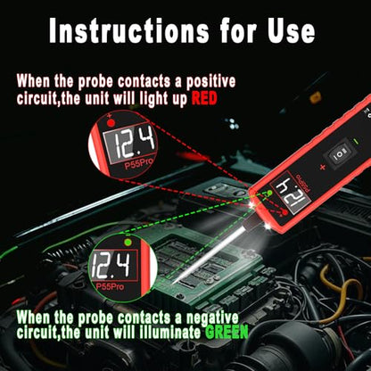 Power Circuit Probe Tester 6V-30V DC Test Light Car Fuse Tester Tool Short Circuit Located Auto Electrical Tester Kit Component Polarity Identify with Overload Protection,P55 Pro Test Probe.