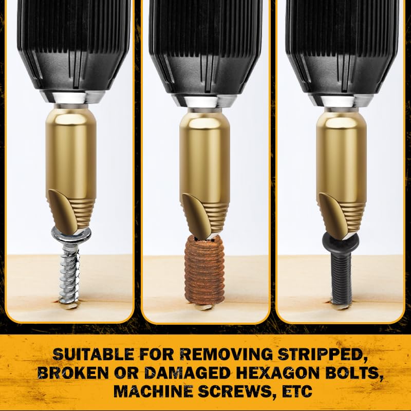 5-Piece Stripped Screw Extractor Set - HSS 4321, Father's Day, Gifts from Wife Daughter Son Manually Remove Screws and Bolts, Damaged Screw Removal Extractor Set - Ideal for DIY and Home Repairs - color: Golden