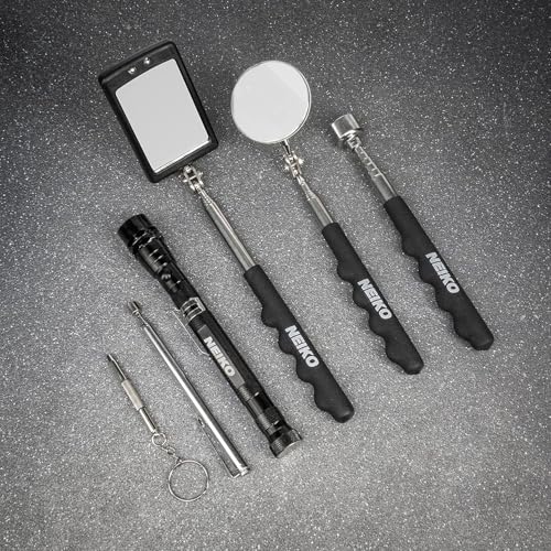 NEIKO 20736A (6) Piece Set, Magnetic Tool & Telescoping Mirror Set, Adjustable Telescoping Magnetic Pickup Tool, Flashlight 15lb Retriever Tool, 360 Swivel, Magnet Mirror, Magnetic Tools for Mechanic - size: 6 Piece Set, style: Pick Up Tool