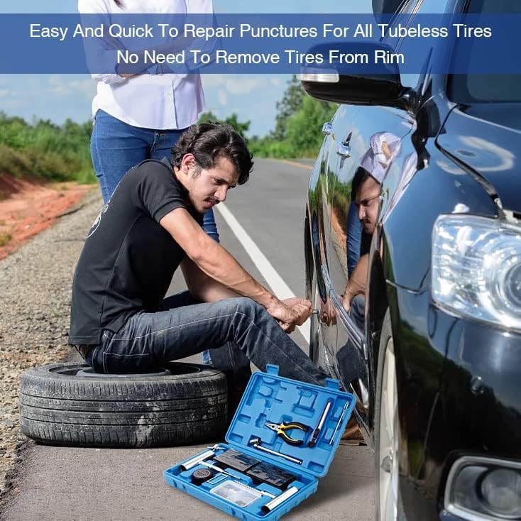 AUTOWN Flat Tire Repair Kit 68pcs 2-Pack, Tire Plug Kit to Fix Punctures | Universal Tire Repair Patch Tools with Case, Emergency Kits for Car, Motorcycle, Truck, ATV, RV, SUV, Tractor, Trailer - size: 68pcs 2-Pack