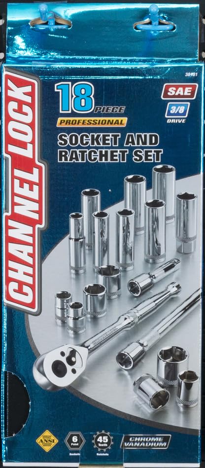 Channellock 38181 3/8" Drive Standard Socket set, 18 Piece - size: 18 Piece SAE - 3/8" Drive