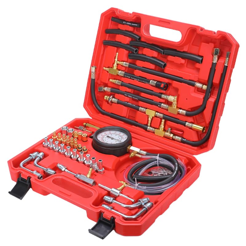 0-140PSIFuel Injection Pressure Tester Kit, Pro Fuel Pressure Tester Kit, Car Truck Motorcycle Diagnostic Tool - color: red-2