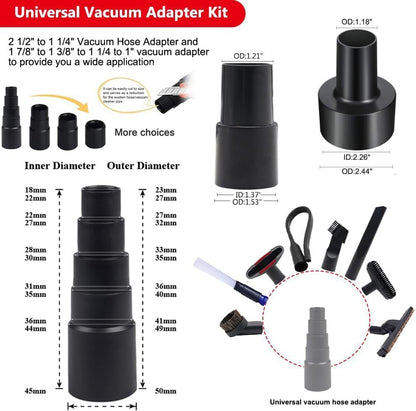 13 Pcs Universal Vacuum Attachments for Shop Vac Accessories - 2 1/2" to 1 1/4" and 1 7/8" to 1" Vacuum Hose Adapter Kit, 1 1/4" Vacuum Floor Brush Flexible Crevice Tool and Vacuum Extension Wand - size: 13PCS