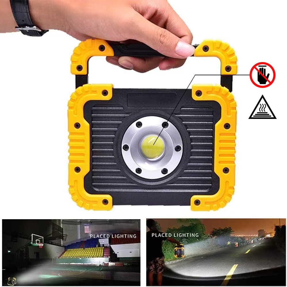 YXQUA Rechargeable Work Light, 30W LED Portable Flood Light, Super Bright IP65 Waterproof,180° Adjustable Stand for Job Site Lighting Outdoor Camping Emergency Car Repairing - size: 6.78 inches