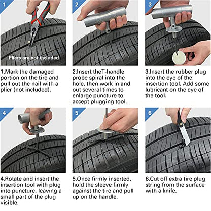 CKAuto 36 pcs Universal Tire Repair Kit with Plugs Heavy Duty Professional | for Flat Tire Puncture Repair, Value Pack, Tire Plug Kit for Cars, SUVs, Motorcycles, Trucks, RVs, and More - size: 36 pcs