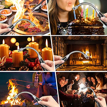 AT-Mizhi Electric Lighter - Rechargeable Long Neck Lighter with LED Flashlight for Candles, Camping & BBQ - color: Black