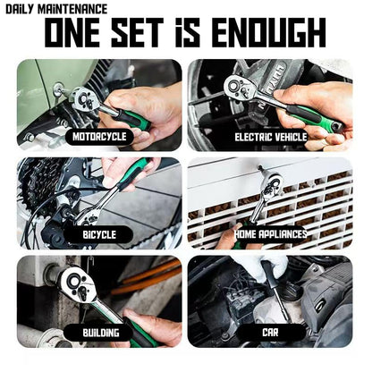130 Pieces 1/4 Inch Drive Socket Ratchet Wrench Set, Mechanic Tool Set, with Bit Socket Screwdriver Set Metric and Extension Bar for Auto Repairing and Household - color: Silver-130pcs