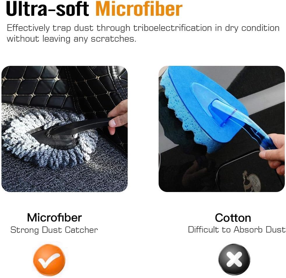 Car Duster, 2 Pack Super Soft Microfiber Dash Duster Detail Brush Set Interior Exterior Cleaning Dusting and Washing Tool for Cars, Trucks, SUVs & RV - Gray