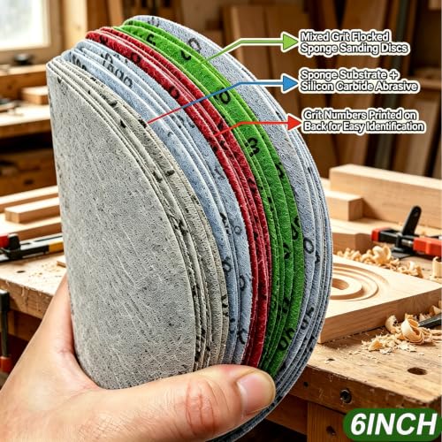100PCS 6 Inch Wet Dry Sanding Discs for Dremel Tool Accessories,1000/1500/2000/3000/5000 Grit Hook and Loop Sandpaper Used for Random Orbital Sander,Metal,Resin Polishing - size: 6Inch-100PCS
