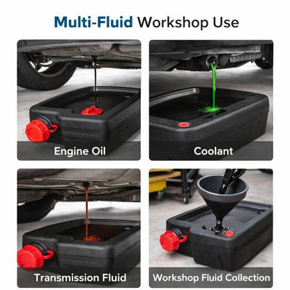 Oil Drain Pan, Low Profile Automotive Oil Change Catch Basin Container with Pour Spout and 2 Side Handles, Black (10 Quart) - size: 10 Quart