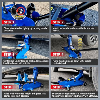 2 Ton (4000 lbs) Capacity Floor Jack Low Profile Garage Hydraulic Trolley Service Lift Floor Jack Combo with Ratchet 3 Ton Jack Stands for SUV, Car and Truck, Blue - color: 2Ton with Jack stands+Tire repair kit Blue