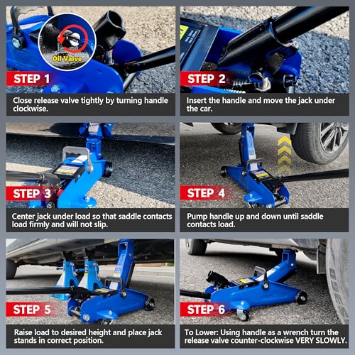 Steel Floor Jack Quick Rise Piston Pump Low Profile, Car Jack Truck Jack, Service Jack, Farm Jack, 2 Ton (4,000 lbs.) - color: 2Ton with Tire repair kit Blue